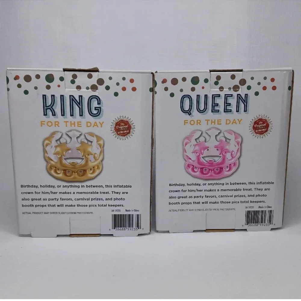 4/$20 King For The Day & Queen For The Day Inflatable Crown, Gold & Pink